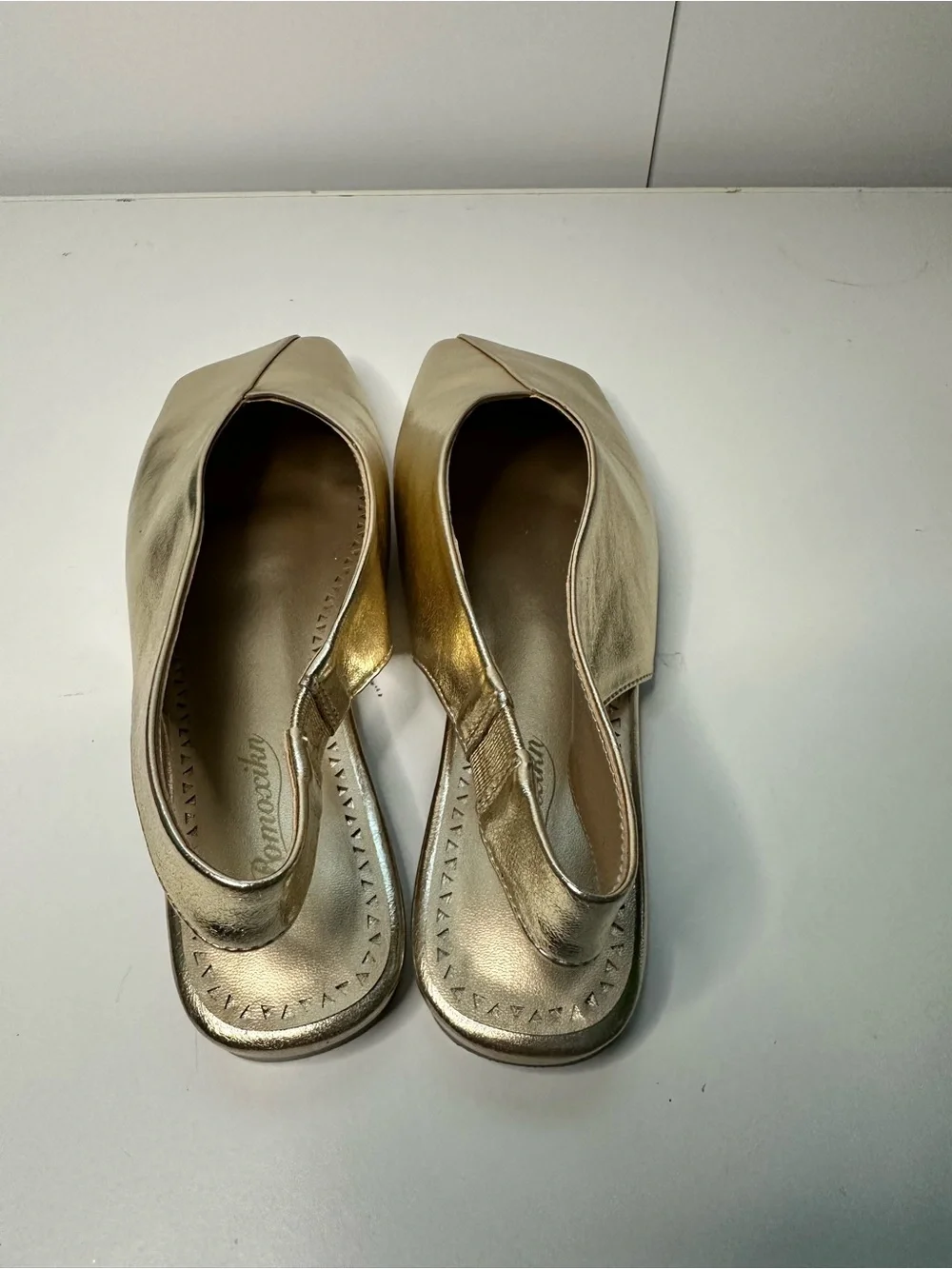 Pomoxin Women’s Gold Slingback Flats Square Toe Strappy Faux Leather Shoes